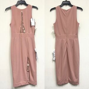 DRESS THE POPULATION Isla Beaded-Inset Bodycon Dress Women's Small Blush Pink